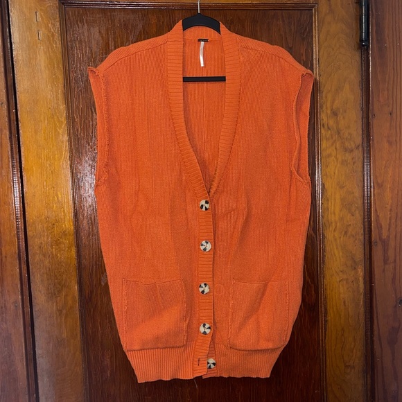 Free People Jackets & Blazers - EUC Orange Free People Oakleigh Sweater Vest